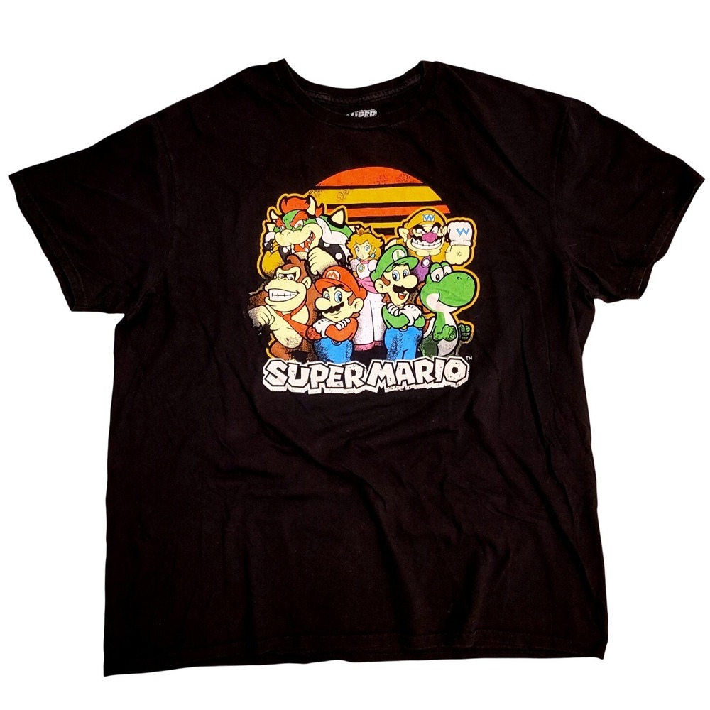 Super Mario Bros Men's XL Black Graphic T-Shirt Nintendo Gamer Tee